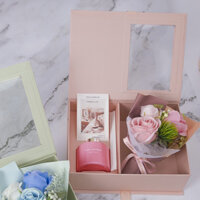 Hộp quà tặng người yêu, quà tặng valentine sang trọng kèm hoa sáp và gấu bông