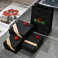 Hộp Quà Tặng Tinh Tế Màu Đen Hoa Hồng Vòng Cổ Vòng Bông Tai Vòng Tay Hộp Trang Sức Hộp Quà Tặng Hộp Trống WH240401