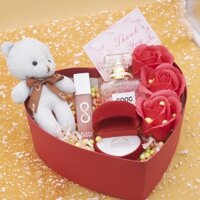 Hộp Quà Tặng Trái Tim Set C9 Gồm Hộp Nước Hoa Nữ COCO , Son Black Rouge , Nhẫn Vang Non Đính Đá , Hoa Sáp , Thiệp