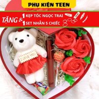 Hộp quà trái tim son và gấu cute đáng yêu tặng người yêu bạn gái bạn thân dịp 20/10 8/3 lễ kỉ niệm