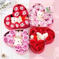 Hộp quà Valentine, hộp quà tặng người yêu, hộp quà trái tim gấu bông hoa hồng lãng mạn dễ thương