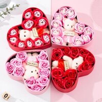 Hộp quà Valentine, hộp quà tặng người yêu, hộp quà trái tim gấu bông hoa hồng lãng mạn dễ thương