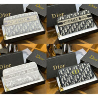 [Hộp quà] Ví dây kéo Dior thời trang Hộp đựng thẻ da chất lượng cao Ly hợp nữ sang trọng