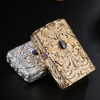 Hộp quẹt, bật lửa Chief đồng nguyên chất chủ đề hoa may mắn đính đá đen, hàng cao cấp vỏ bằng đồng