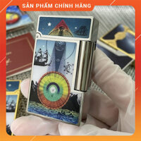 Hộp Quẹt Bật Lửa Gas Đá Dupont DP055 Sơn Mài Nhiều Họa Tiết Đẹp Độc Lạ Tiếng Kêu Pong Pong Cực Kỳ Hay - DP055 Thuyền Biển - Viền Bạc