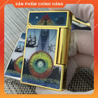 Hộp Quẹt Bật Lửa Gas Đá Dupont DP055 Sơn Mài Nhiều Họa Tiết Đẹp Độc Lạ Tiếng Kêu Pong Pong Cực Kỳ Hay - DP055 Thuyền Biển - Viền Vàng