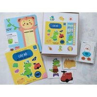 Hộp Sách - Ehon bóc dán - Khủng long nhỏ - Cái bô bỏ bỉm, bỏ bỉm Tặng kèm Hộp sách  puzzle  thước đo chiều cao