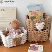 Hộp sắp xếp máy tính để bàn VERGE LIMIT, Giỏ đựng đồ lặt vặt vuông dệt bằng dây Cotton, Hộp đựng gấu hoạt hình dễ thương nhiều mục đích Hộp đựng gấu phong cách Bắc Âu Hộ gia đình