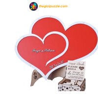 Hộp thả tim đôi cho tiệc cưới màu đỏ| Heart shaped dropbox wedding guestbook store Thegioipuzzle