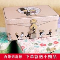 Hộp Thiếc Đựng Mỹ Phẩm Để Bàn Có Khóa Mật Khẩu Tiện Dụng