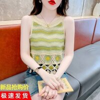 Hợp Thời Trang Dân Tộc Móc Openwork Tua Rua Đan Crop Mùa Hè Cổ Tròn Áo Khoác Ngoài