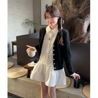 Hợp Thời Trang Mặt Trước miu Series Búp Bê Trắng Cổ Đầm Nữ Mùa Xuân Phong Cách Mới Váy Chữ a Nhỏ Ngọt Ngào Tính Khí Váy Ngắn