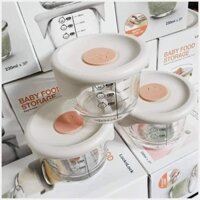 Hộp thủy tinh cho bé yêu lock and lock 3 hộp đựng thức ăn dặm dung tích 230ml có chia vạch