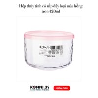 Hộp thủy tinh có nắp đậy loại màu hồng tròn 420ml