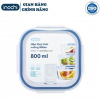 Hộp Thuỷ Tinh Đựng Thực Phẩm Nikko inochi trữ đông đồ ăn tủ lạnh - VUÔNG 800ML