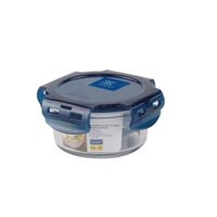 Hộp thủy tinh tròn MICRONWARE Chef Lock 325ml - 6081 || MICRONWARE Chef Lock glass food container with blue lid 325ml - 6081