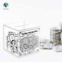Hộp tiết kiệm tiền Acrylic HEALMEYOU, Thử thách tiết kiệm 365 ngày Ngân hàng heo con kỹ thuật số không thể phá vỡ, Vuông thực tế trong suốt phải phá vỡ để mở Đồng xu lọ thay đổi rõ ràng
