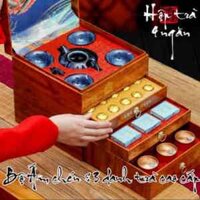 Hộp trà 4 ngăn Phụng điểu bộ ấm chén + 3 danh trà Trung Quốc