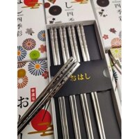 Hộp trắng PREMIUM - Hộp 5 đôi đũa INOX Shikisai Nhật Bản chịu nhiệt