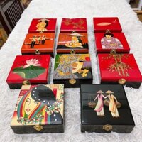 Hộp Trang Sức sơn mài cao cấp vuông 16x16 đựng đồ trang sức, vật dụng nhỏ, trang trí, quà tặng