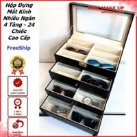 Hộp tủ đựng mắt kính 4 tầng, 24 chiếc vỏ Vân da Carbon cao cấp sang trọng. Hộp mắt kính đa năng 4 tầng 24 khay
