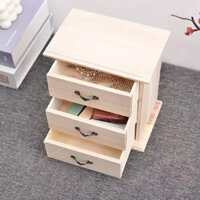 Hộp tủ mini gỗ màu mộc để phụ kiện, đồ trang điểm, nữ trang đa năng 3 ngăn