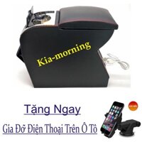 Hộp tỳ tay Kia Morning mới Đen 2012-2019 - 3 Cổng USB ( Màu Đen ) Tặng Kẹp Điện Thoại trên ô tô