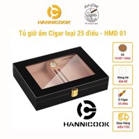 Hộp ủ Cigar - Tủ bảo quản Xì Gà 25 điếu - Gỗ Tuyết Tùng, màu đen sang trọng - H2H Store