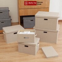 Hộp Vải Đựng Quần Áo Cao Cấp BELLEVIE Thùng Vải Đừng Đồ Đa Năng Gồm 2 Quai Inox Gấp Gọn Tiện Lợi