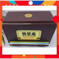 Hộp vân gỗ đựng & chia ống hút sang trọng