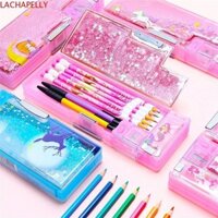 Hộp văn phòng phẩm LACHAPELLY, Hộp đựng bút chì cát lún hoạt hình dung lượng lớn, Hộp bút màu hồng nàng tiên cá Đồ dùng học tập
