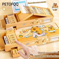 Hộp Văn Phòng Phẩm PETOFQQ, Bút Chì Capibara Dung Tích Lớn Đa Năng, Hai Lớp Có Khóa Mật Khẩu Hộp Bút Học Sinh