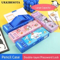 Hộp văn phòng phẩm URKIBESOTA, Pochacco / Kuromi / Cinnamoroll / Bút chì nhựa giai điệu, Hộp bút khóa mật khẩu kép hoạt hình Quà tặng