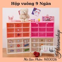 Hộp Vuông 9 Ngăn Đựng washi tape, mỹ phẩm , decor bàn học Tiện Dụng