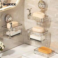 Hộp xà phòng xốp SHIKICK, Hộp xà phòng thoát nước cốc hút treo tường, có cốc hút Kệ phòng tắm bằng nhựa hai lớp
