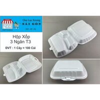 Hộp Xốp T3 Đựng Cơm 3 Ngăn 100 cái