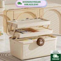 Hộp y tế mini hộp đựng thuốc và dụng cụ y tế có 3 tầng, quai xách tiện lợi