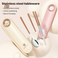 Hopeup 3 Cái / bộ Thìa Inox Nĩa Đũa Có Hộp Bảo Quản Máy Rửa Chén Cấp Thực Phẩm Du Lịch An Toàn Dã Ngoại Dụng Cụ Nhà Bếp Dao Kéo Flatware Bộ