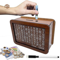 Hopeup Hộp Đựng Tiền Bằng Gỗ Có Bút Đánh Dấu Vintage Heo Đất Với Tiền Mục Tiêu Số Hộp Đựng Tiền Tiết Kiệm Tiền Hộp Thách Thức