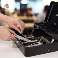 HOPEUP Hộp thu ngân có 2 chìa khóa Khay đựng tiền đa năng Ngăn thiết kế máy khoan Ngăn bảo vệ không thể phá vỡ Khóa Hộp đựng tiền bằng kim loại an toàn Hộp đựng tiền tiết kiệm tiền