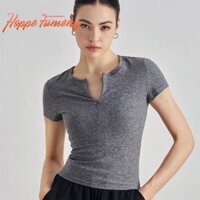 [Hoppe Fumeng] Áo thun thể thao tay ngắn nữ có dây kéo nửa phía trước thời trang