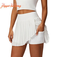 [Hoppe Fumeng] Quần short tennis lưng cao nữ váy xếp li thể thao có lót và túi