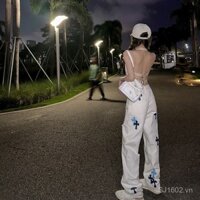 Horn Ripped Men's and Women's Long Pants Street Tide Brand Loose High Street Summer Veneer Cross Denim Trousers American Style