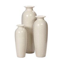 Hosley Set of 3 Crackle Ivory Ceramic Vases in Gift Box. Ideal Gift for Wedding or Special Occasions for Use in Home Office Decor Floor Vases Spa A...