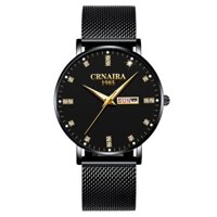 (HOT 2019) Đồng Hồ Nam 2 Lịch CRNAIRA JAPAN SL8828 Mặt Đính Đá Kim Dạng Quang_ Dây Thép Lụa Cao Cấp_Full Box