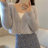 ✨HOT 2020✨ Áo khoác cardigan len lông thỏ mềm mịn dáng croprop xanh thiên thanh thời trang ulzzang Hàn Quốc