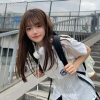 [HOT 2021]Tóc giả nữ dài thẳng màu nâu lưới lạnh đỏ không khí mái mỏng tự nhiên khuôn mặt tròn mô