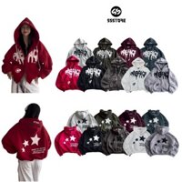 🔥HOT 2024🔥 Áo Khoác Nỉ Bông In Nổi Boxy, Áo Hoodie THREE STARS Phong Cách Streetwear