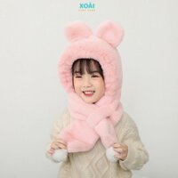 [Hot 2024] Mũ Lông Nhung Trùm Đầu Liền Khăn Quàng Cổ Cho Bé Từ 3 Đến 8 Tuổi Dày Dặn Ấm Áp-ML022