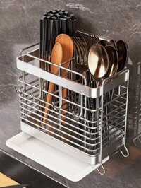 [HOT 2024] Nhà Bếp Đũa Inox Lồng Treo Tường Dao Tích Hợp Thìa Đa Năng Thoát Đũa Thùng Có Giá Để Đồ